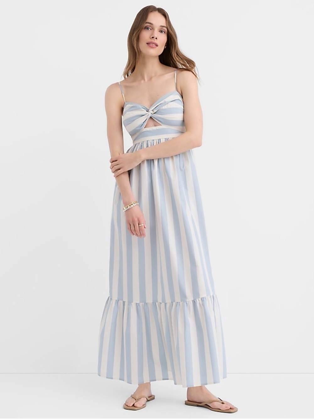 🩵LOFT~ Beach Striped Poplin Cutout Twist Maxi Pocket Dress SIZE L